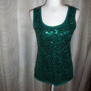 Sexy LOFT Sequined Green Sleeveless Tank Sz X-Small